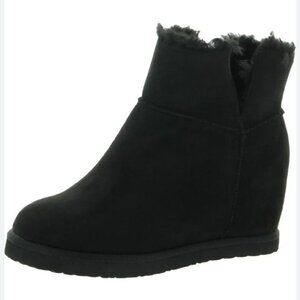 BC Footwear Women's Undecided Vegan Suede Hidden Wedge Ankle Booties, Black, 8.5
